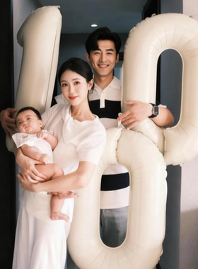 百天拍照数字气球满月布置装饰100天宝宝道具婴儿在家仪式感生日