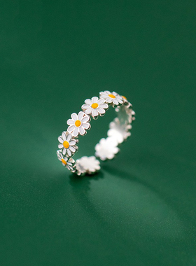 子木。S925银小雏菊戒指森系小清新夏季白色花朵滴胶韩版女手饰