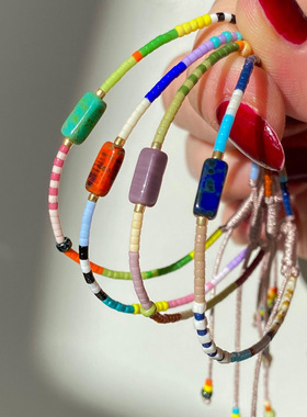 子木。小手链简约波西米亚风彩色友谊手绳天然石串珠爆款