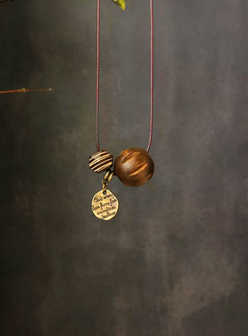 小众设计手工原创复古木质圆珠吊坠项链民族风波西米亚文艺骨锁链