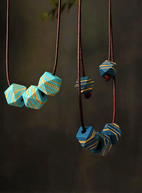 子木。新款可调节蜡绳手工休闲文艺复古三颗木珠配饰项链小众