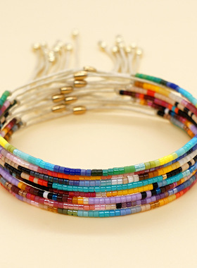 子木。波西米亚风日本御幸珠手工串珠超细小手串个性可调节小手链