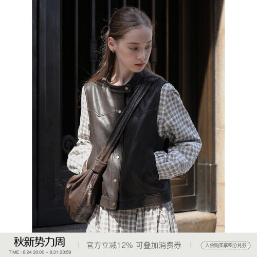MELLIIY酷感立领pu皮马甲外套女