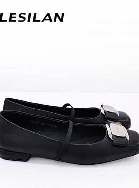 爱乐诗兰平底黑色小羊真皮玛丽珍单鞋子春夏新女款英伦风复古4c18