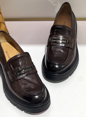 爱乐诗兰厚底乐福小真皮单鞋子春夏新女款黑色英伦风超软增高4c05