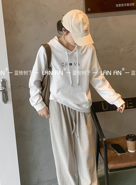秋冬季秋野双面棉宽松慵懒显瘦CHNA字母设计感连帽正肩卫衣女上装