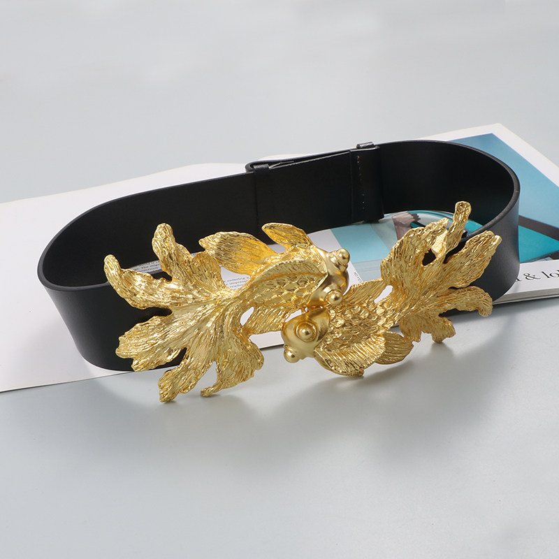 女重工金属真皮个性立体金鱼腰带