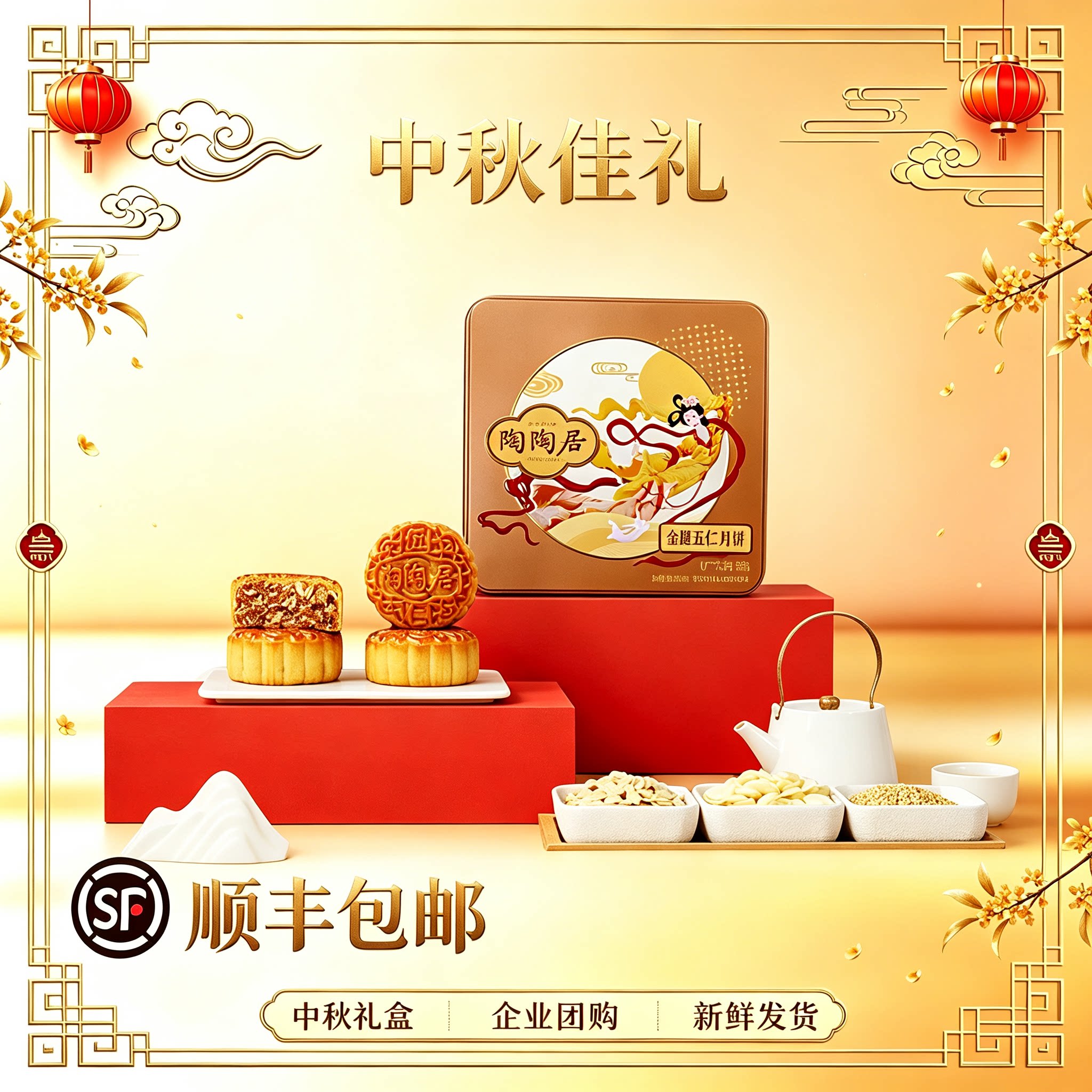 陶陶居金腿五仁月饼双黄白莲蓉七星伴月礼盒团购员工福利送礼答谢