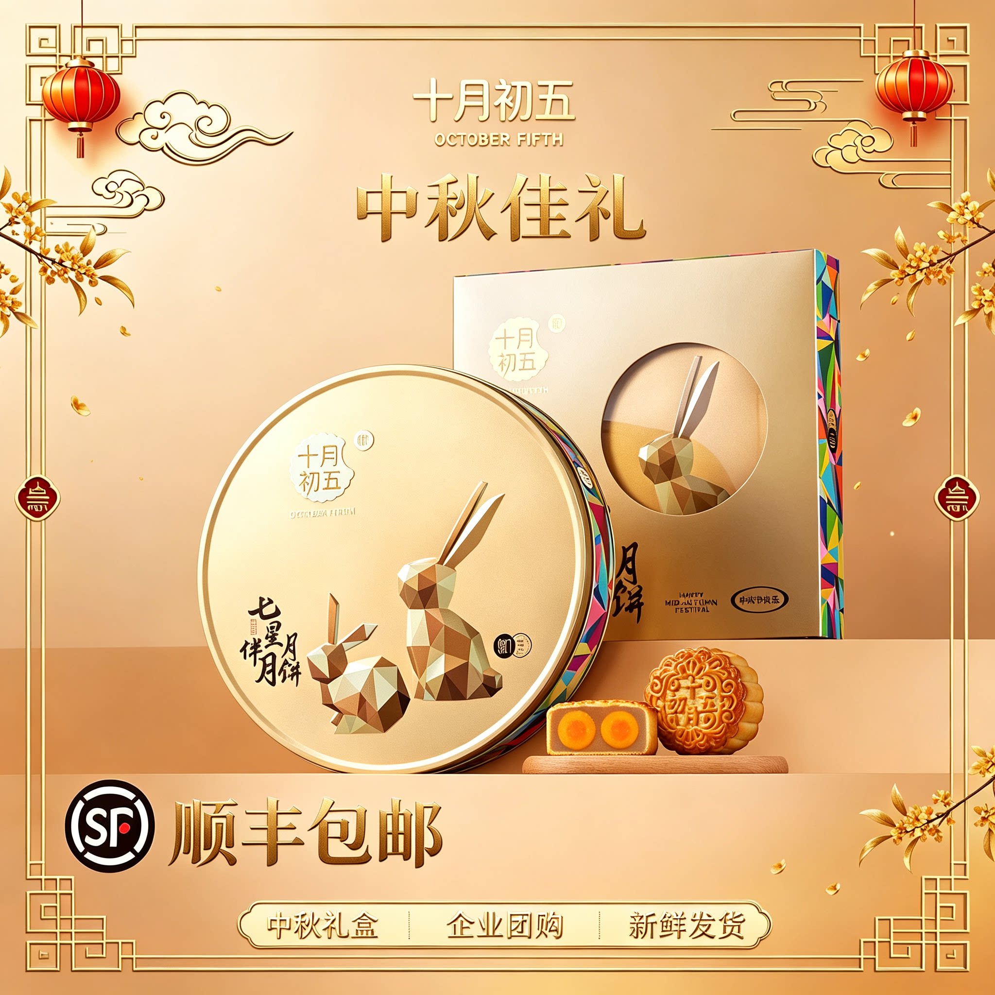 十月初五七星伴月礼盒伴手礼双黄白莲蓉五仁红豆沙月饼中秋节团购