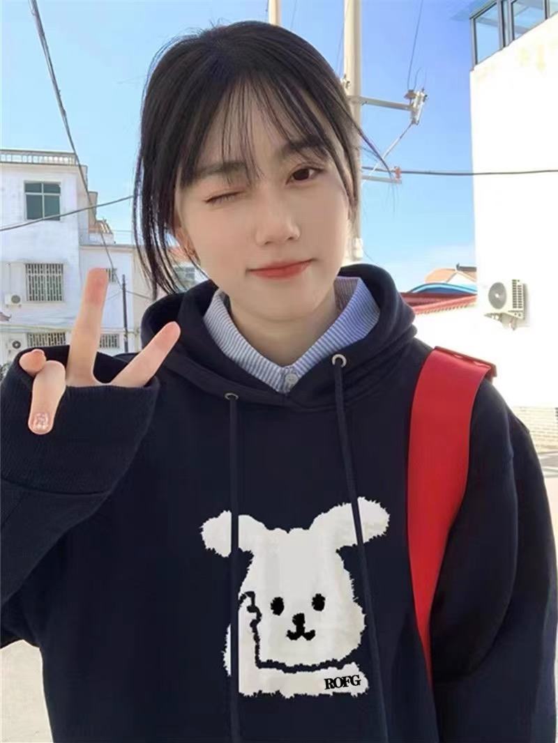 秋冬款宽松纯棉美式复古连帽卫衣