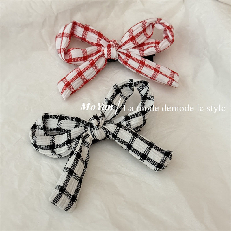 韩版布艺格纹蝴蝶结发夹甜美碎发卡刘海夹可爱侧边夹头饰发饰