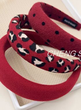 新年氛围感红色波点发箍女新款豹纹节日发卡高颅顶头箍洗脸压发捆