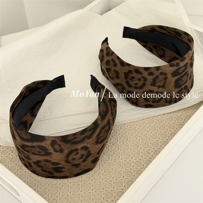 韩系豹纹布艺发箍复古时尚百搭网红发饰宽边发卡高级感日常头箍