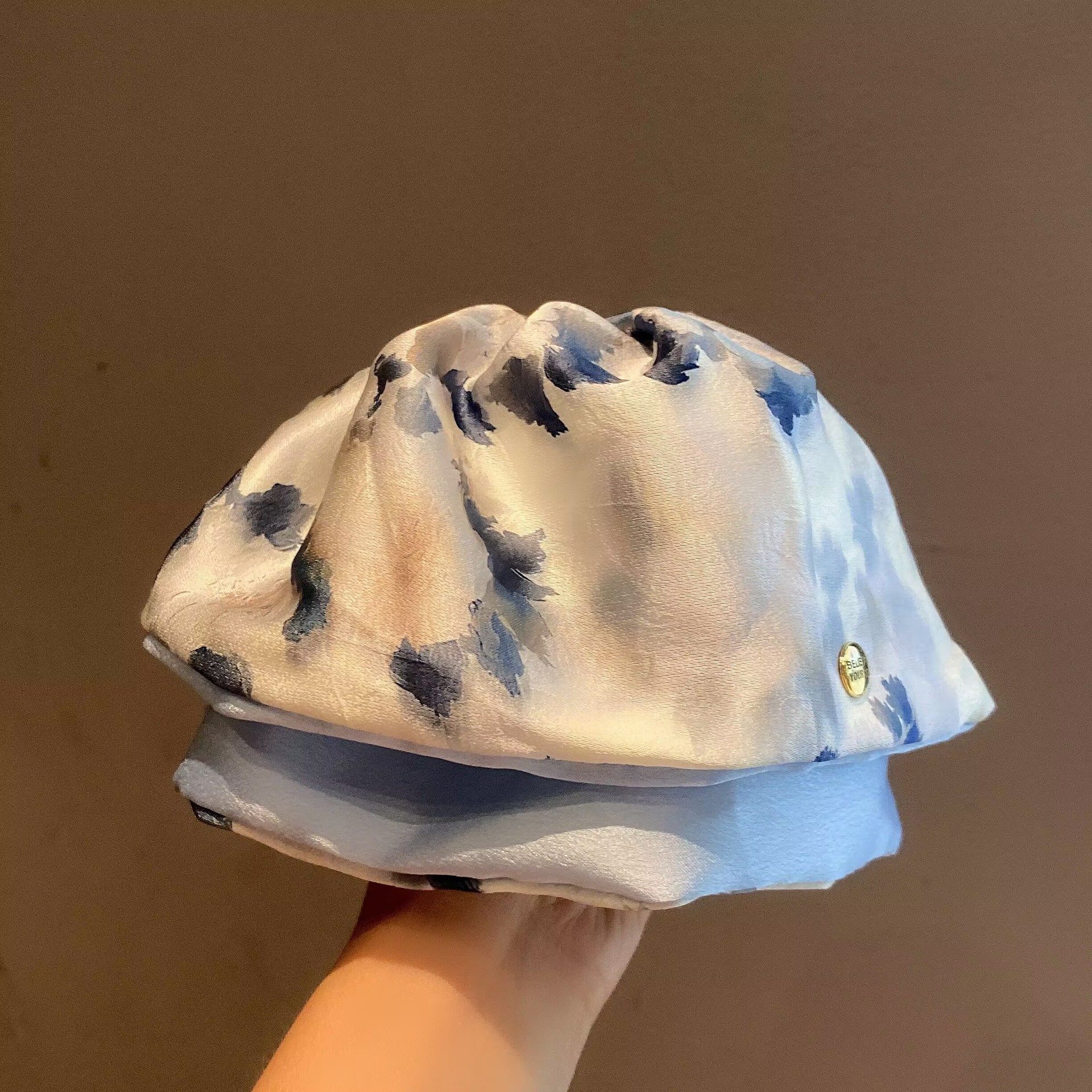 高级感蓝色油画扎染风裙摆高马尾夹女后脑勺半扎发抓夹鲨鱼夹发卡