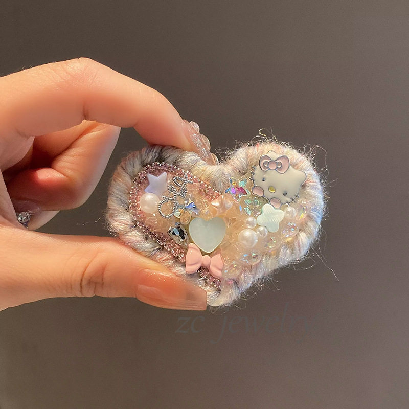 毛线爱心KY猫小发夹发卡发饰夹子头饰侧边夹粉色水钻刘海夹碎发夹,饰品/流行首饰/时尚饰品新,发饰,淘宝优惠券,粉丝福利购,淘宝优惠卷
