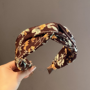 咖色印花交叉打结发箍女款宽边压发发卡日常外戴高颅顶头箍头发饰