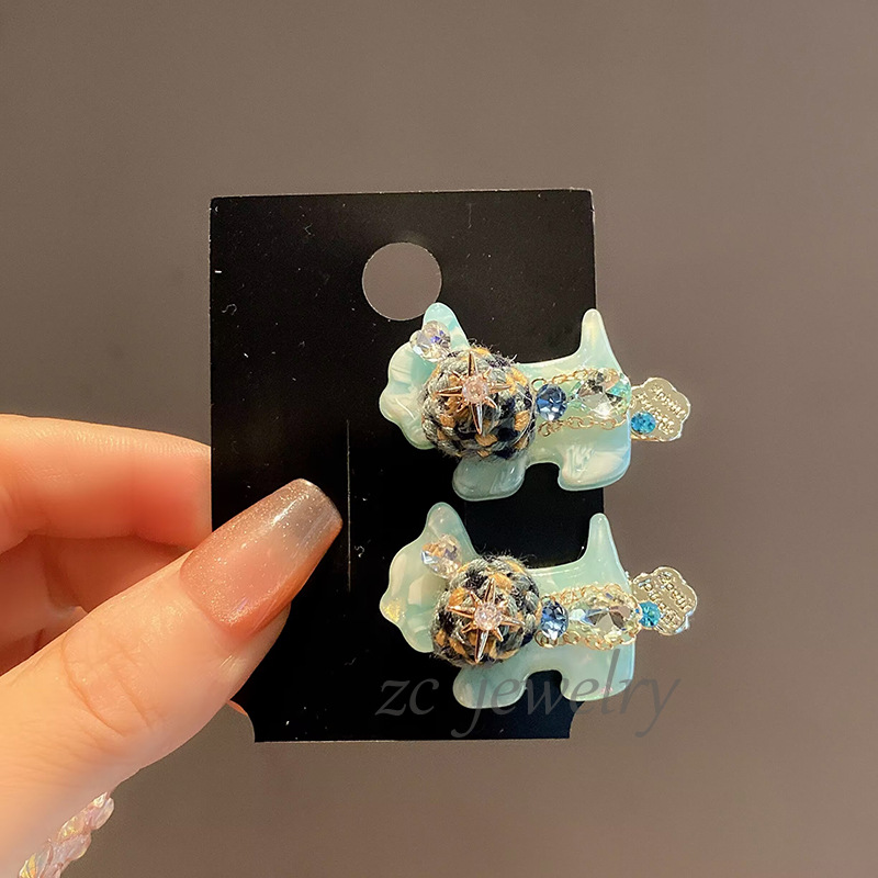 可爱卡通淡绿色醋酸小狗发夹女小众鸭嘴夹高级感侧边夹高级感发卡