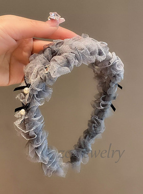 高级感灰色网纱个性眼镜发箍褶皱高颅顶甜美头箍女显脸小压发卡