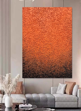 现代轻奢橙色客厅装饰画高级手绘油画玄关竖版肌理画沙发酒店油画