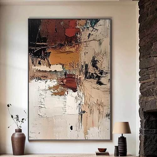 XD侘寂风大芬村抽象手绘油画黑灰白玄关装饰画高级沙发背景墙挂画