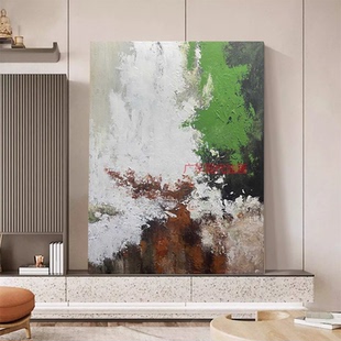 纯手绘油画玄关沙发背景墙抽象绿色肌理挂画客厅高级感餐厅装饰画
