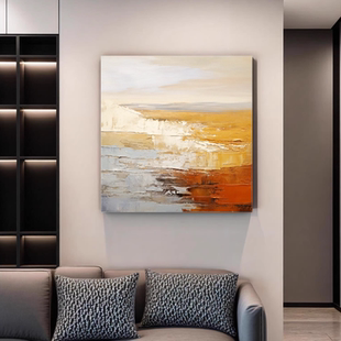 现代简约沙发背景墙挂画高级感客厅装饰画正方形抽象艺术手绘油画