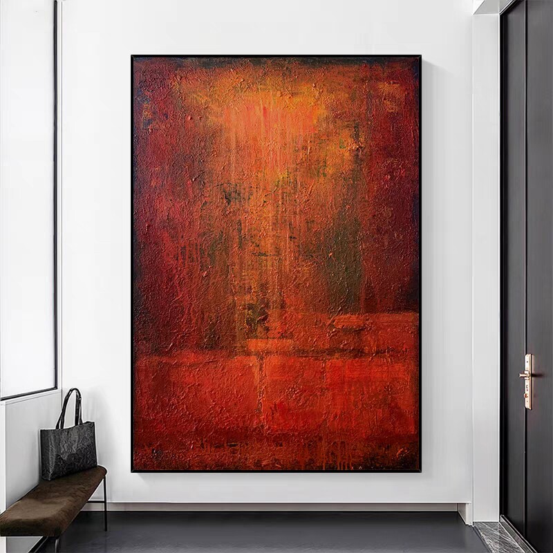 XD手绘画红色客厅沙发背景墙装饰画现代简约轻奢高级感抽象落地画