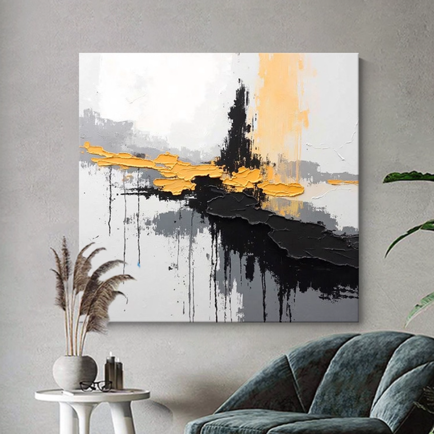 XD手绘油画肌理正方形画抽象画大厅设计沙发肌理设计背景墙装饰画图片