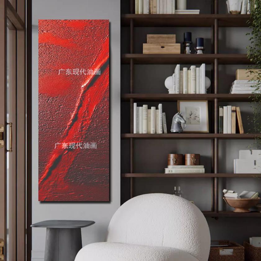 XD手绘客厅装饰画抽象餐厅红色画走廊竖版画楼梯画酒店玄关走廊画图片