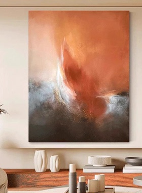 XD纯手绘油画橙色油画酒店样板间抽象玄关画客厅沙发背景墙装饰画