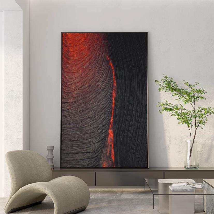 XD手绘简约肌理挂画美式沙发大厅画红色画客厅玄关餐厅抽象装饰画