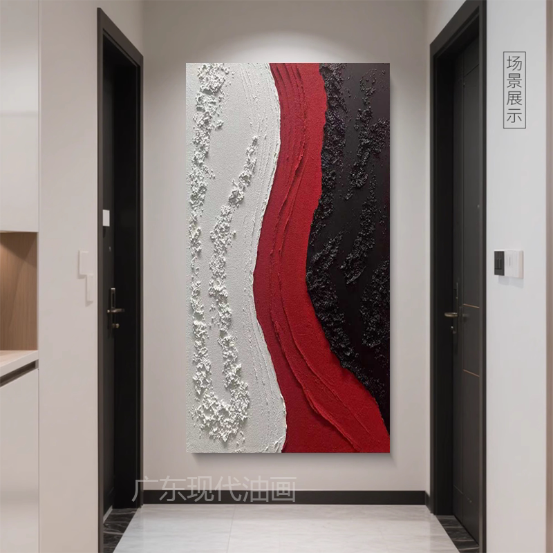 XD手绘油画红色肌理油画横板床头抽象画沙发肌理设计背景墙装饰画