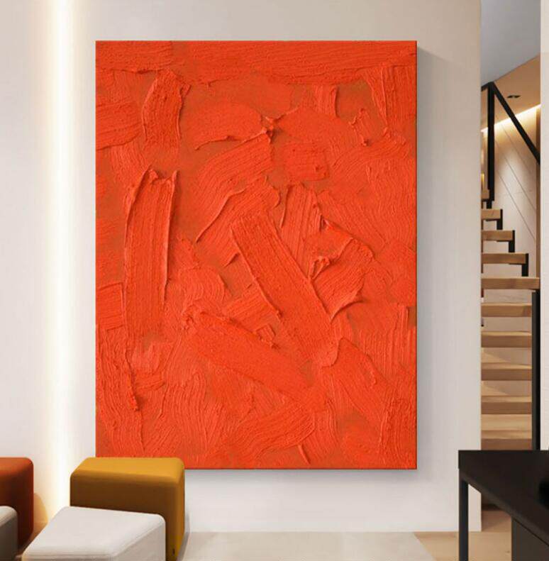 XD 手绘油画红色民宿轻奢简约沙发客厅餐厅玄关装饰画抽象肌理画