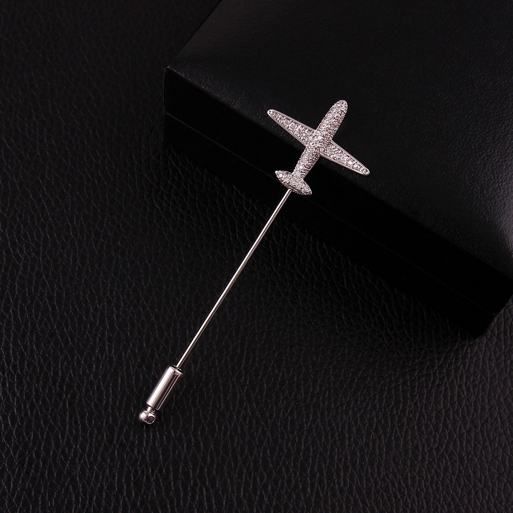 新光饰品 水晶小飞机插针胸针胸花女围巾扣韩版长别针一字针配饰