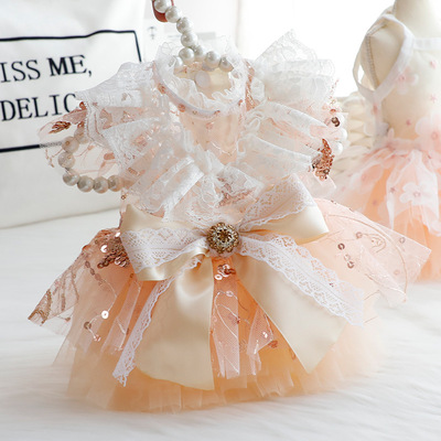 狗狗衣服夏季薄款猫公主裙镂空玫瑰金婚纱小型犬泰迪宠物3655