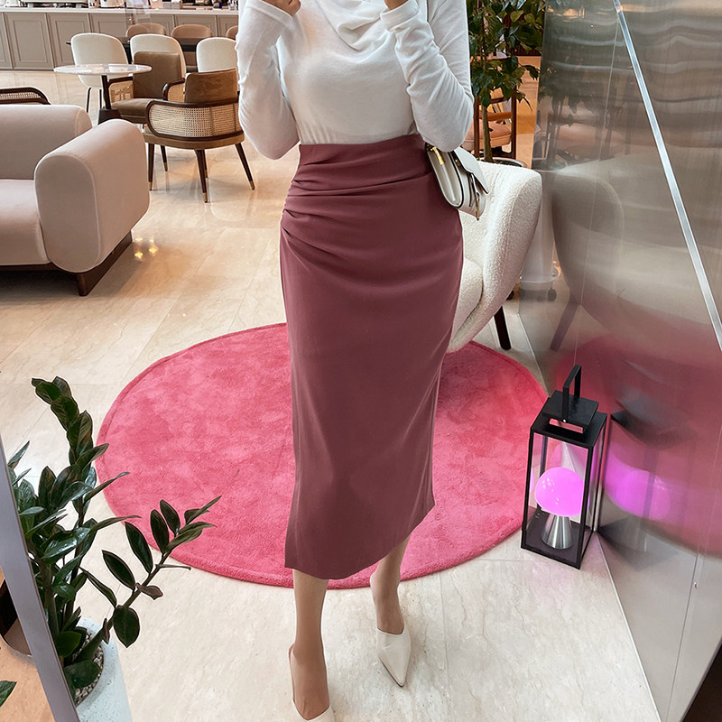 半身裙秋冬中长款褶皱不规则职业高腰显瘦包臀开叉修身气质一步裙