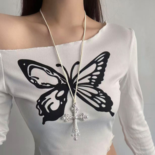 十字架项链甜酷辣妹风y2k亚文化装饰适合夏天戴的长颈链锁骨链女