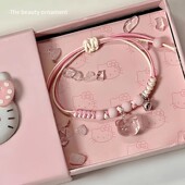 hellokitty手链手工编织粉手绳手链可爱学生闺蜜礼物凯蒂猫可调节