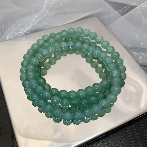 温润水透~经典翠绿多层清新串珠手链女新中式古风手串高级感手饰