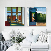 爱德华霍普Edward Hopper人像风景背景墙小众挂画客厅餐厅装 饰画