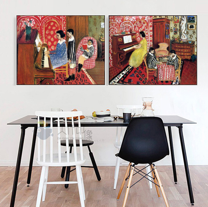 马蒂斯 钢琴课 野兽派装饰画餐厅油画壁画客厅卧室摆件艺术画复制