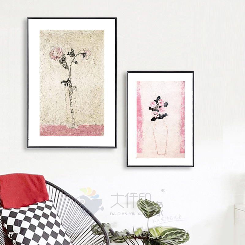 粉底瓶花 常玉小众艺术装饰画玄关新中式简约画框餐厅卧室挂画