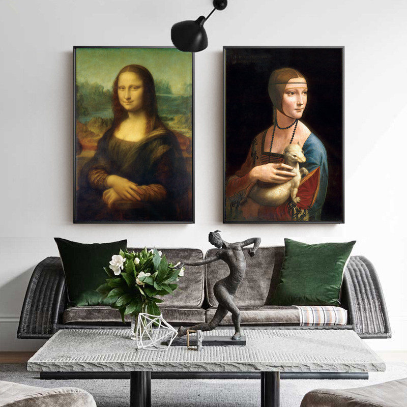 达芬奇蒙娜丽莎的微笑名画复制品客厅挂画欧式人物玄关走廊装饰画