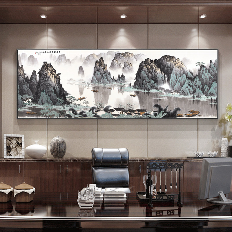白雪石沙发背景墙新中式风山水画