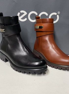 ecco爱步女鞋秋冬牛皮侧拉链时装靴切尔西平底短靴490193摩登