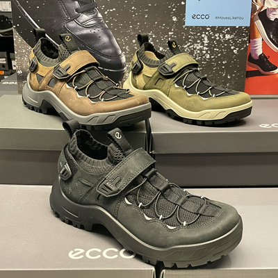【断码清仓】ECCO男鞋防滑耐磨魔术贴透气户外徒步鞋822334越野