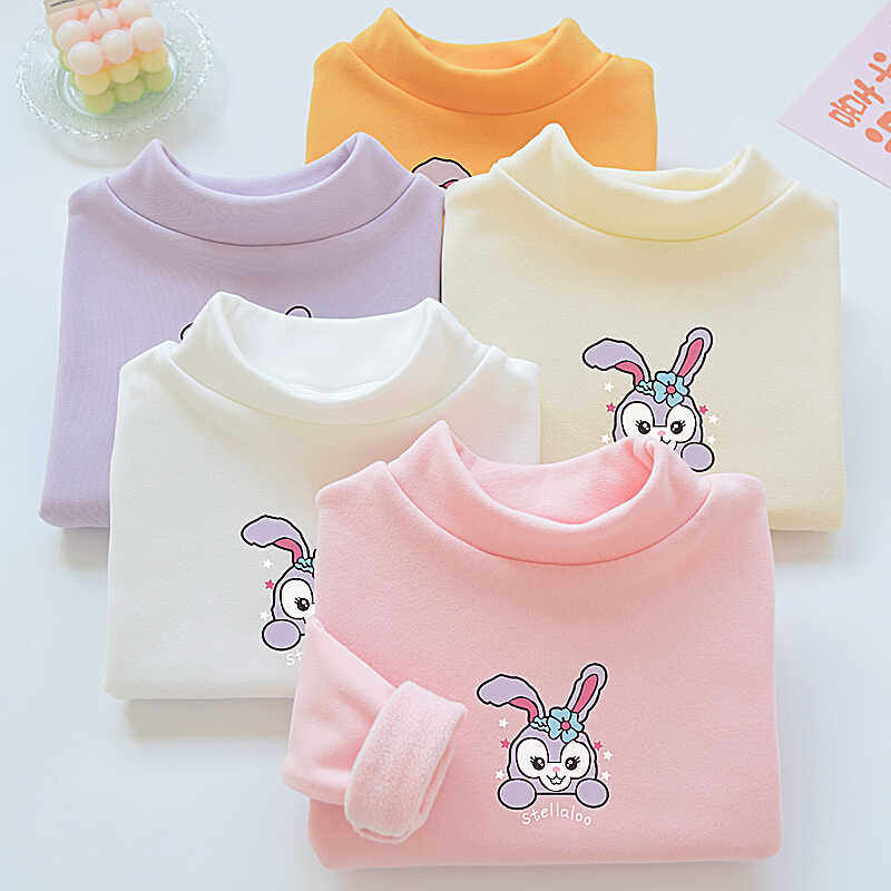 德绒儿童加绒加厚打底衫男童半高领上衣女童长袖t恤圆领2024年