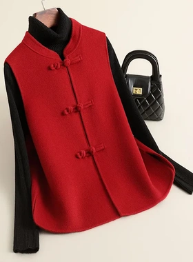 2026新款红色新中式马甲女毛呢外套国风马甲小个子中国风外套马甲