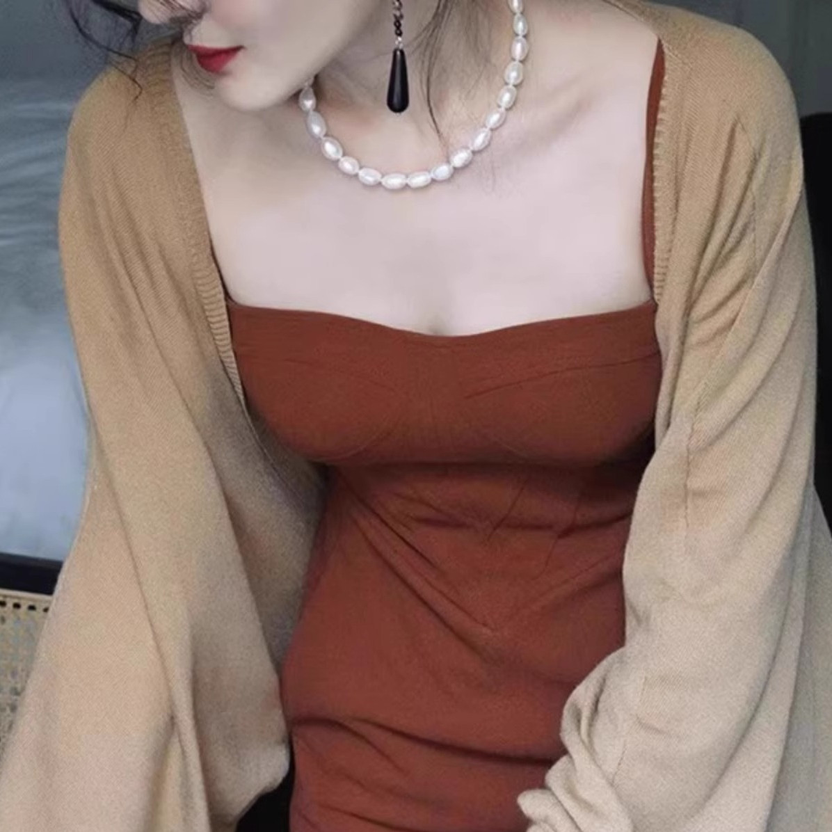 冰丝防晒灯笼袖针织开衫披肩女图片
