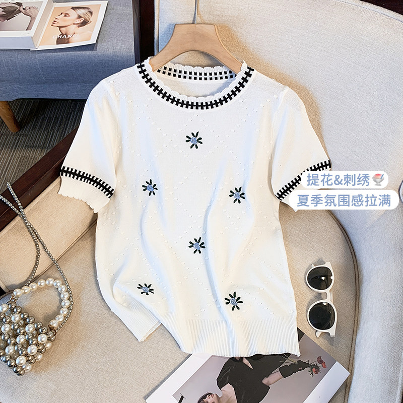 2026新款春夏季短袖欧货设计感冰丝针织衫爆款上衣薄款t恤女休闲